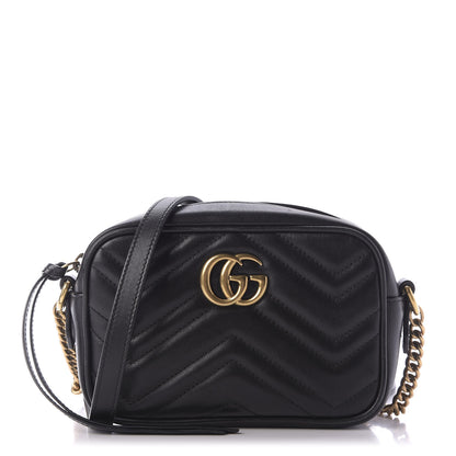 Gucci Calfskin Matelasse Mini GG Marmont Chain Shoulder Bag Black 1 of 10