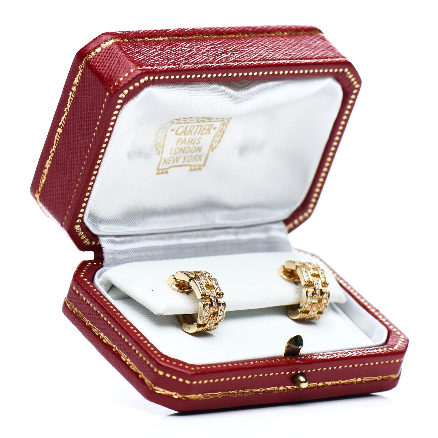 18K Yellow Gold Diamond Panthere Maillon Earrings