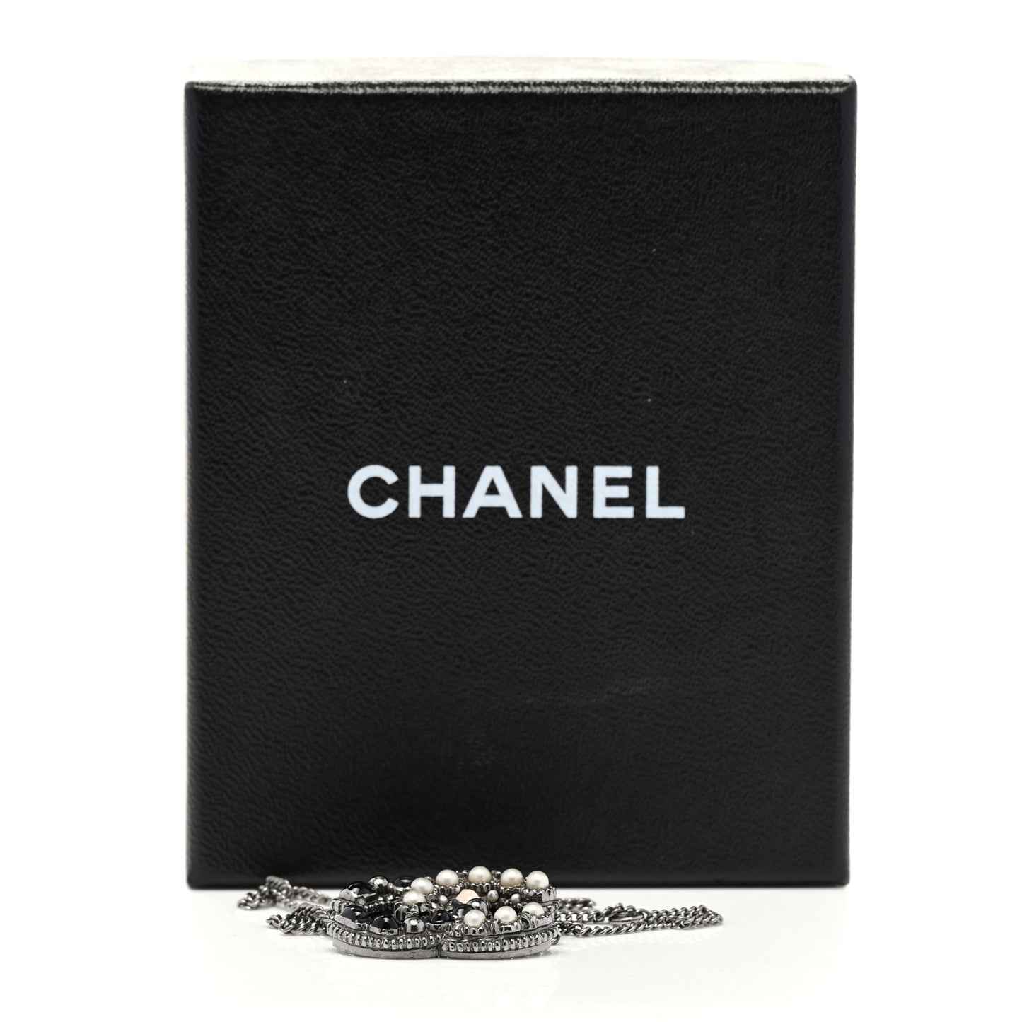 Ruthenium Gripoix Pearl CC Pendant Necklace Black White Pink