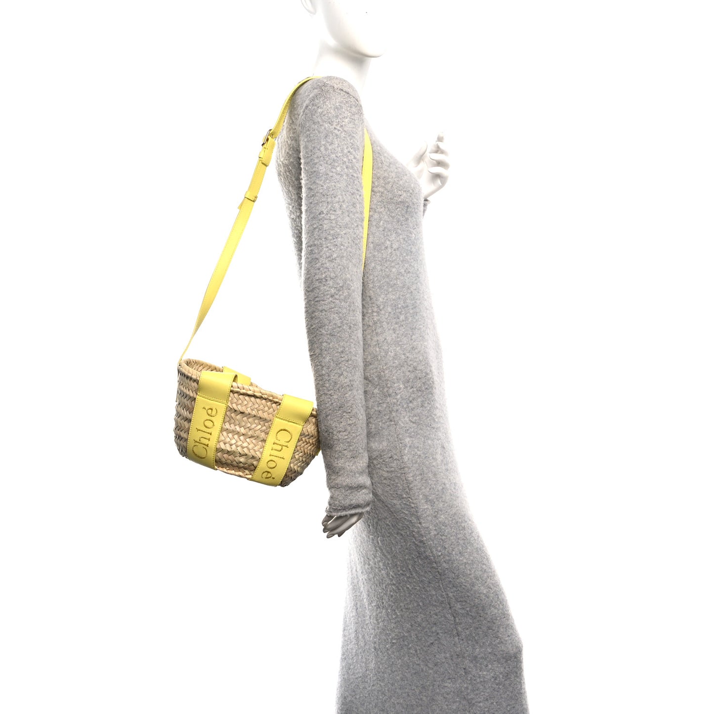 Raffia Smooth Calfskin Small Sense Basket Daffodil Yellow