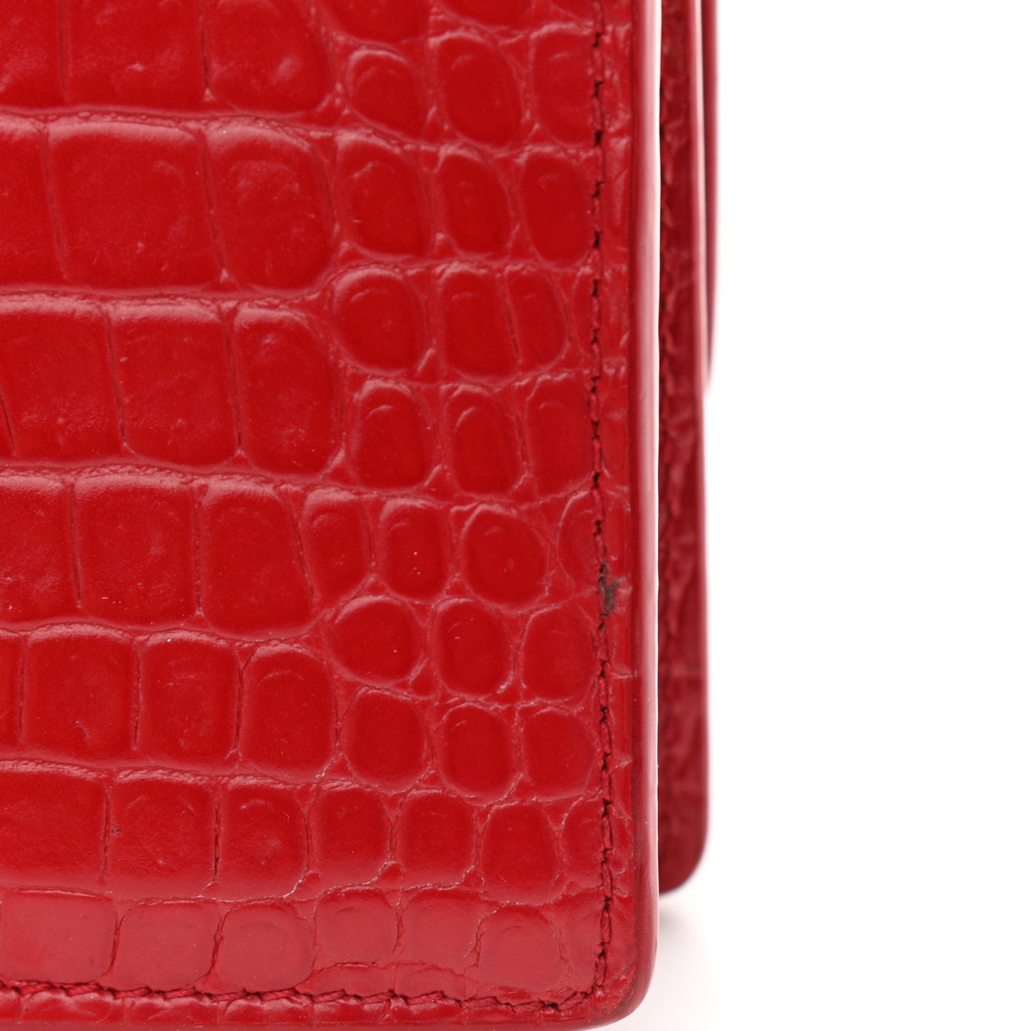 Calfskin Crocodile Embossed Monogram Sunset Chain Wallet Rouge Eros