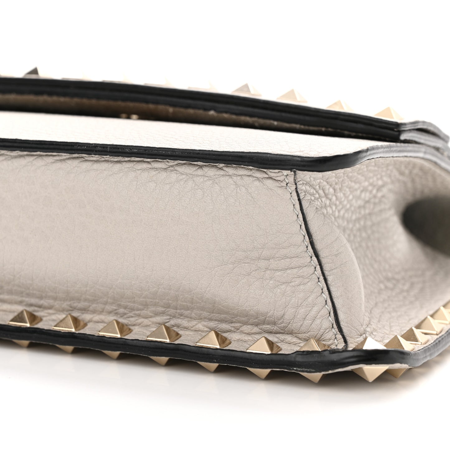 Pebbled Calfskin Rockstud Side Slip Crossbody Pastel Grey