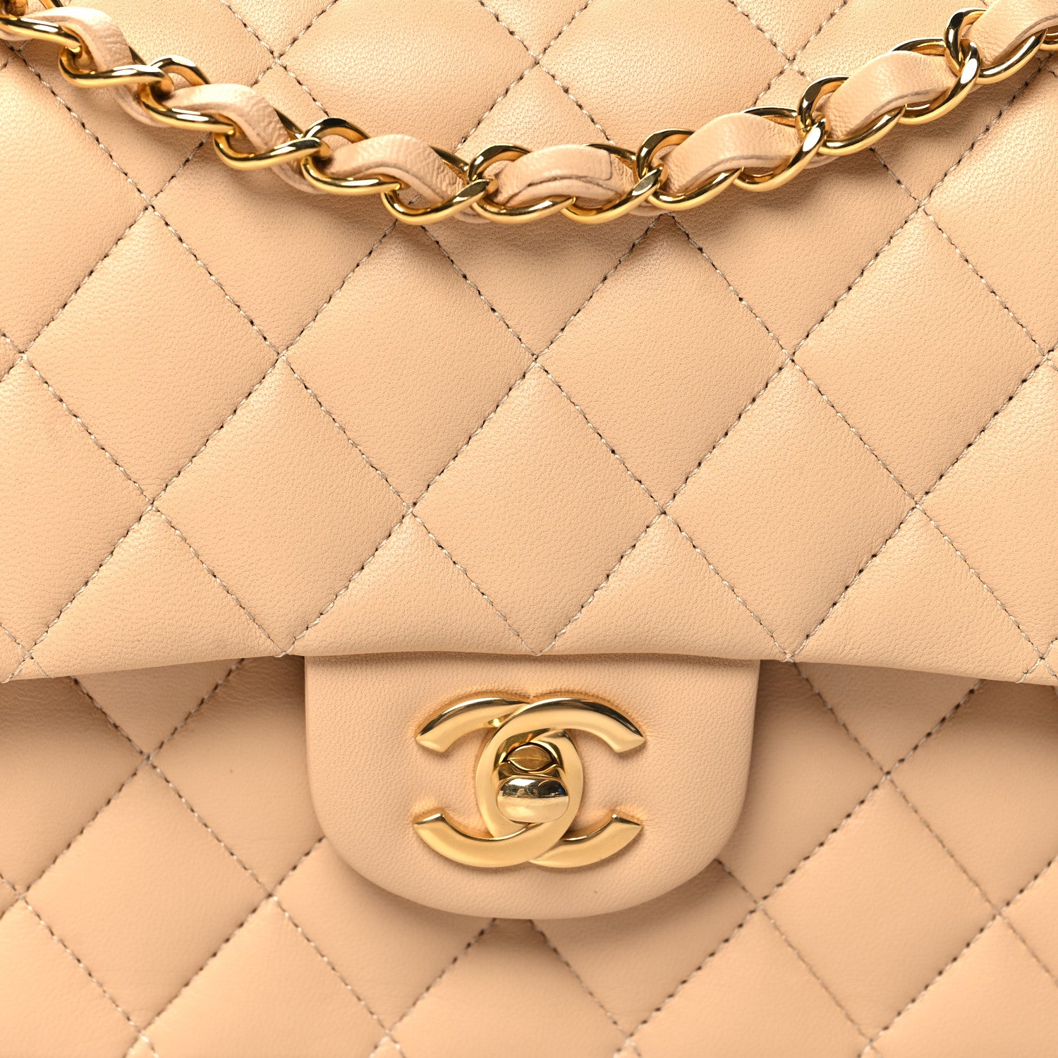 Chanel Lambskin Quilted Medium Double Flap Beige 8 of 11