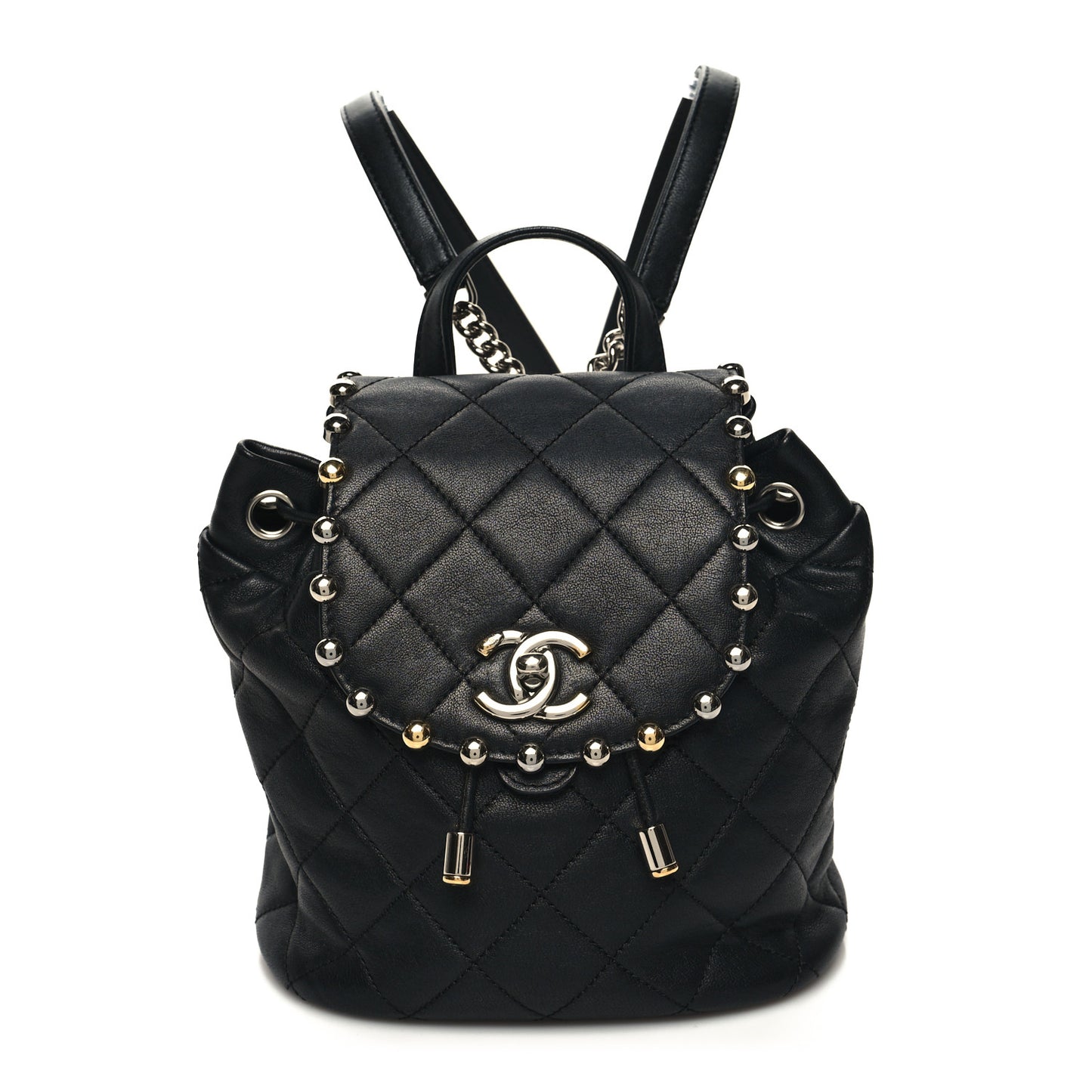 Lambskin Quilted Metallic Bubble Backpack Black