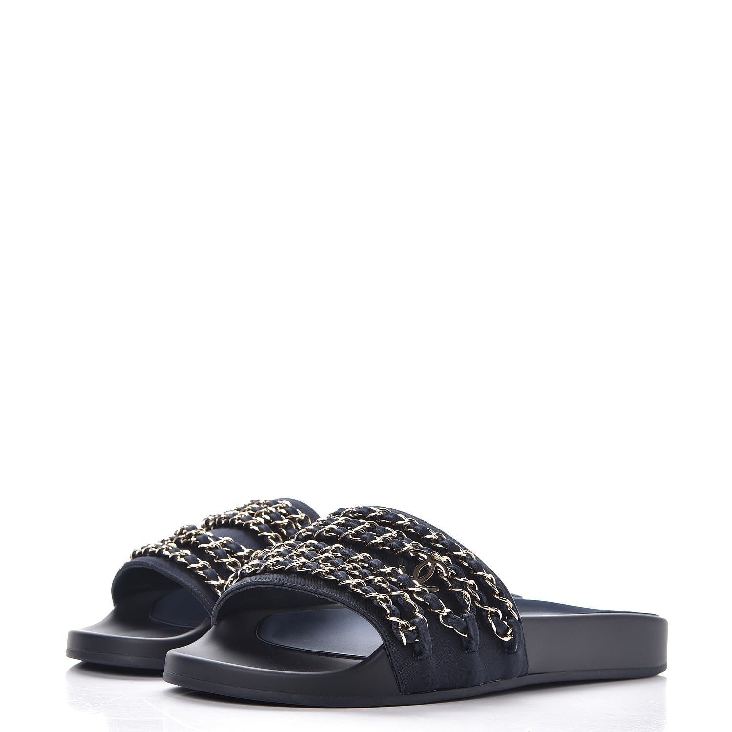 Chanel Satin Chain Flat Sandals 40 Marine 3 of 9