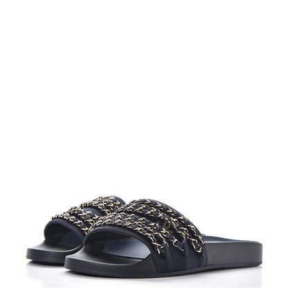 Chanel Satin Chain Flat Sandals 40 Marine 3 of 9