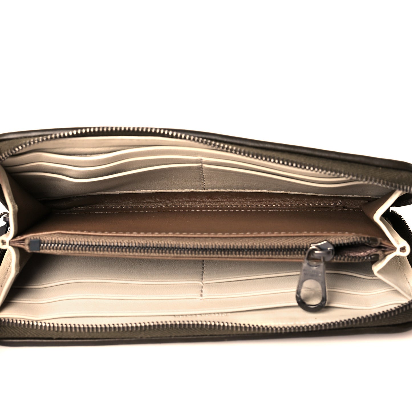 Nappa Intrecciato Zip Around Wallet Kaki Plaster