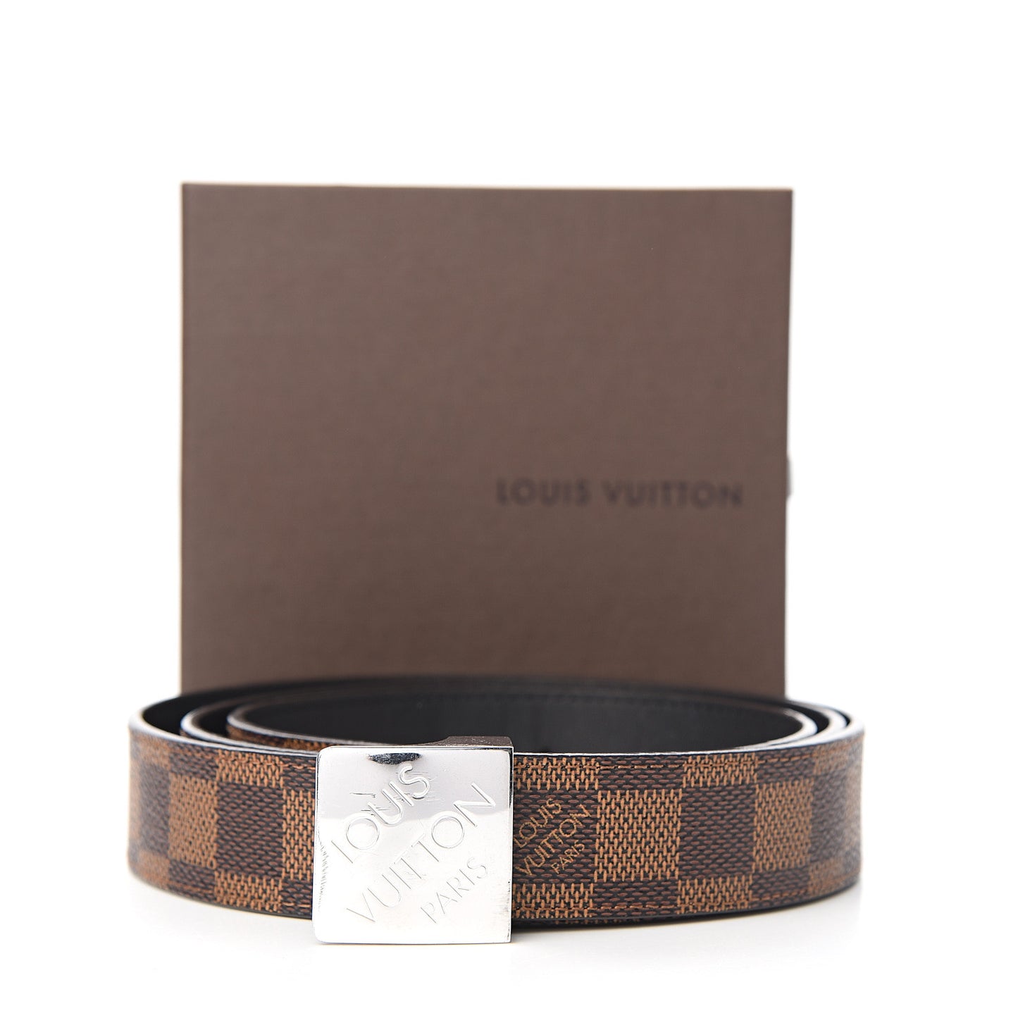 Damier Ebene LV Paris Buckle Belt 110 44 Silver