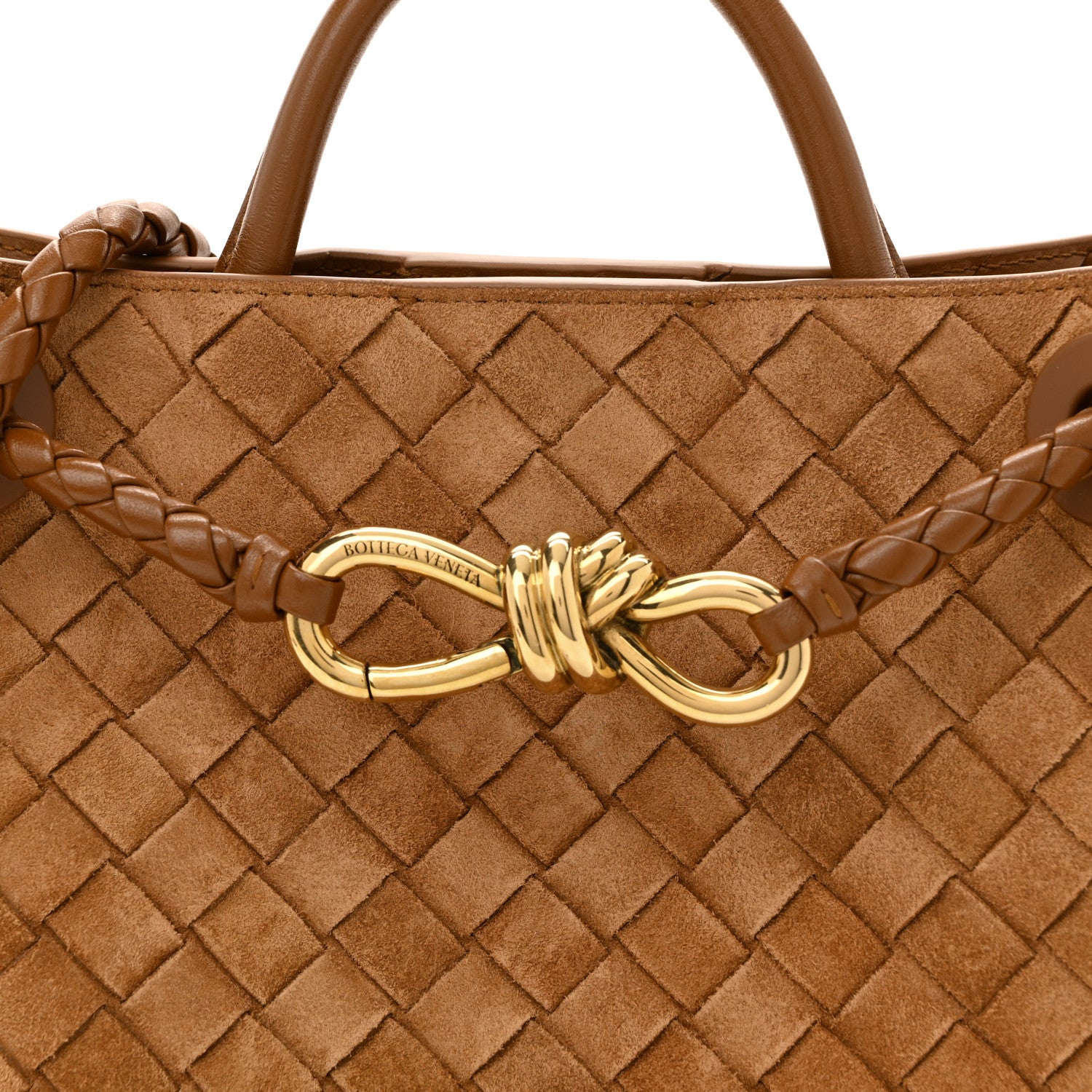 Bottega Veneta Suede Intrecciato Small Andiamo Shoulder Bag Amber