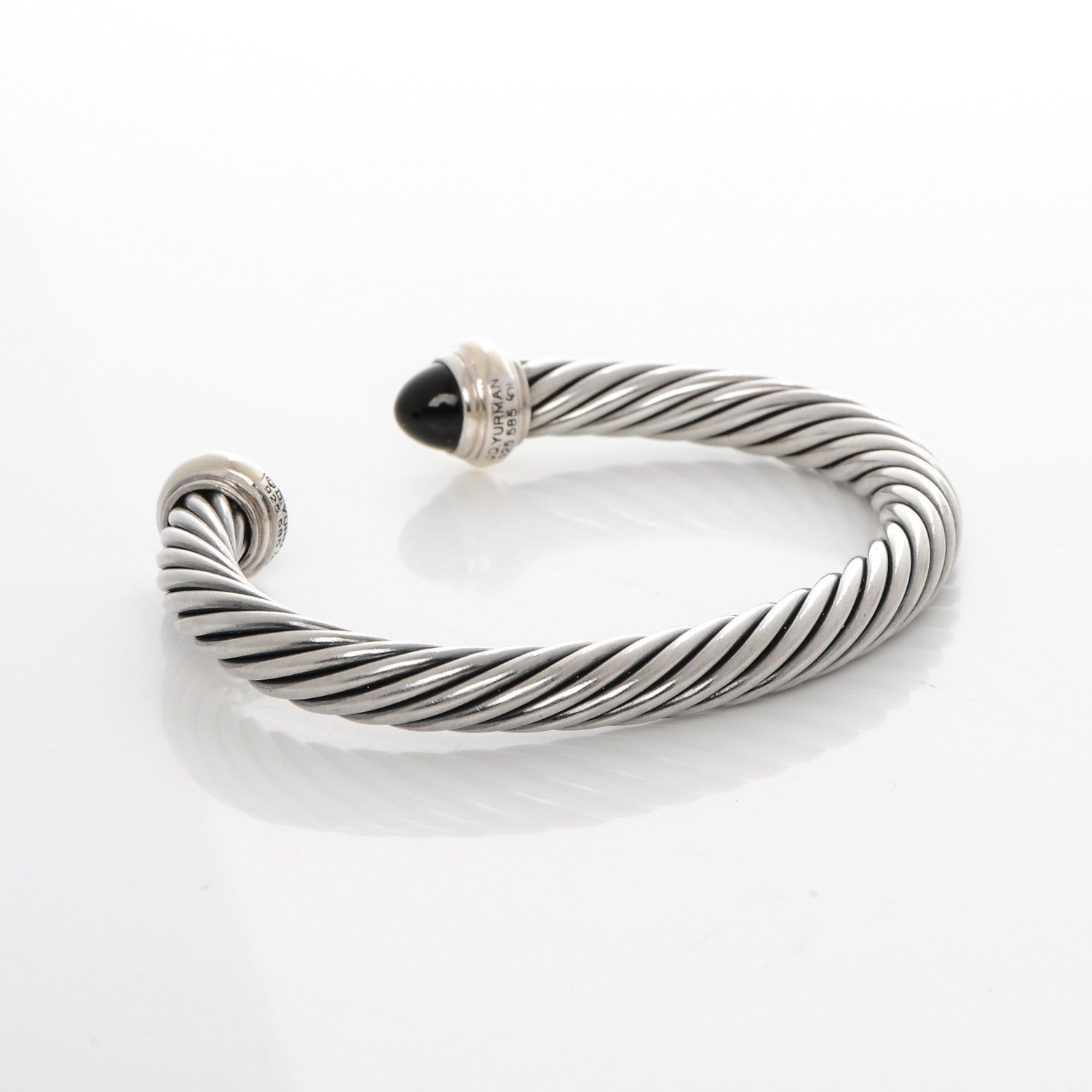 David Yurman Sterling Silver 14K Yellow Gold Black Onyx 7mm Cable Classics Bracelet 3 of 4