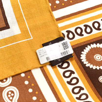 Hermes Cashmere Silk Selle De Dignitaire Shawl 140 Curry Camel White 2 of 5