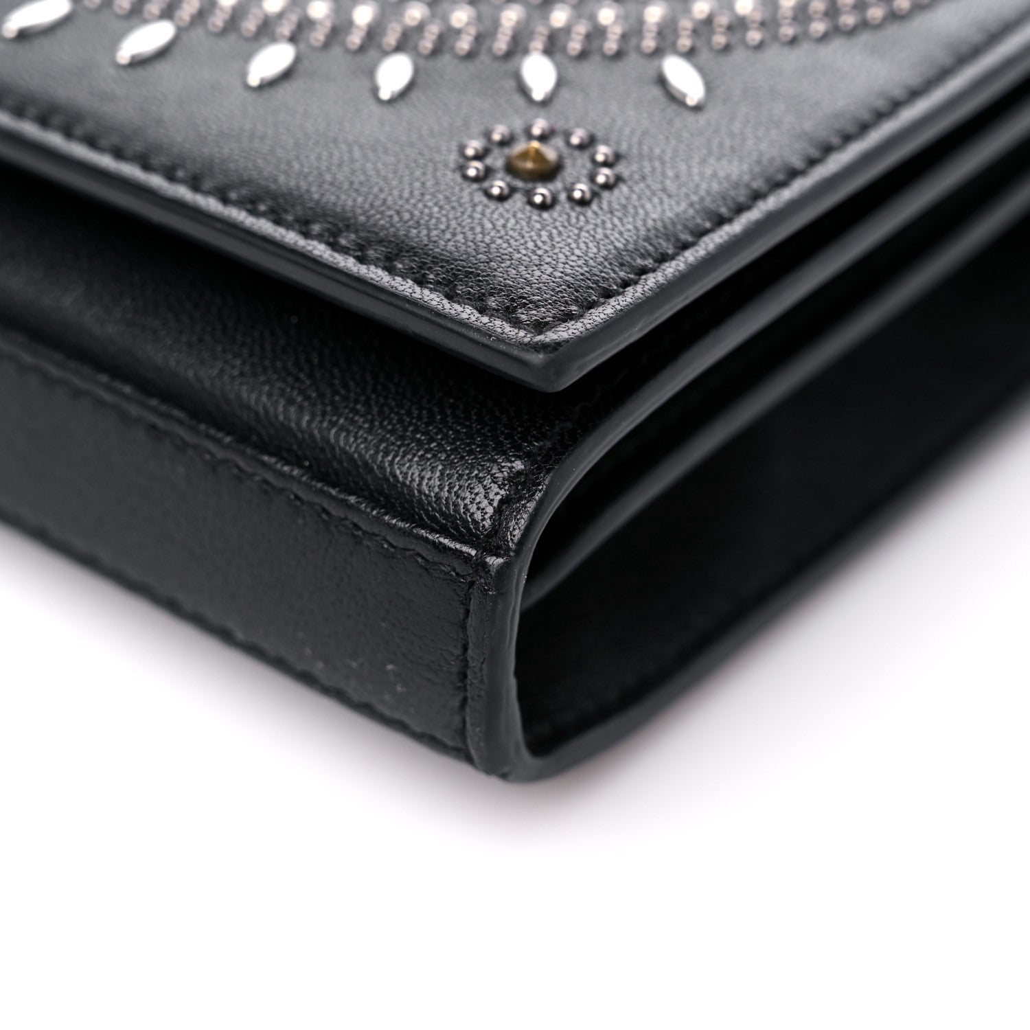 Saint Laurent Lambskin Bandana Studded Monogram Chain Wallet Black 9 of 15
