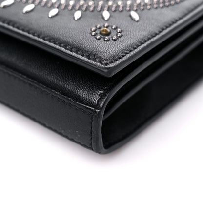 Saint Laurent Lambskin Bandana Studded Monogram Chain Wallet Black 9 of 15