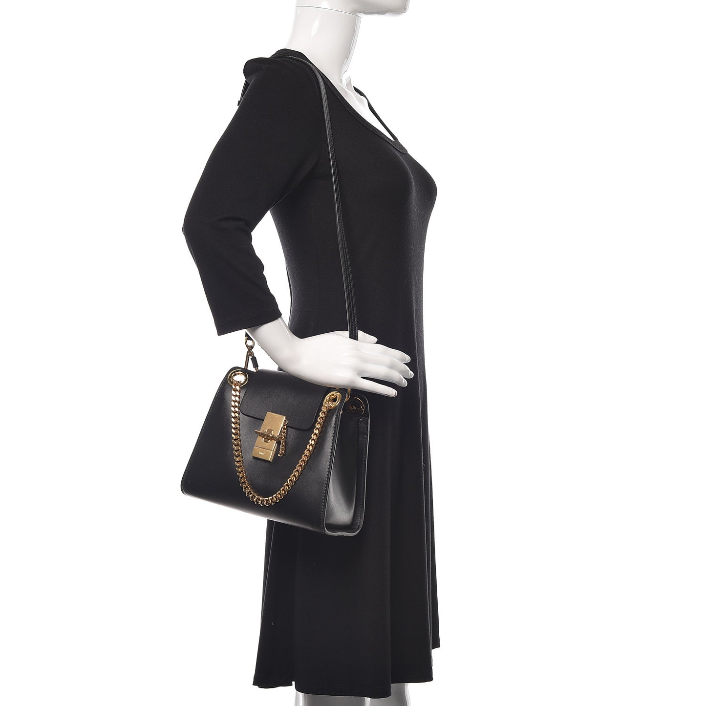 Shiny Calfskin Mini Annie Shoulder Bag Black