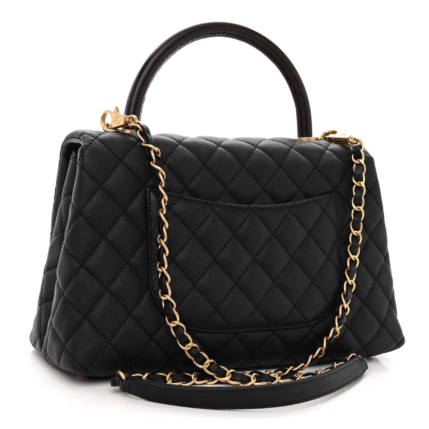 Chanel Caviar Lizard Embossed Quilted Small Coco Handle Flap Black 3 of 9
