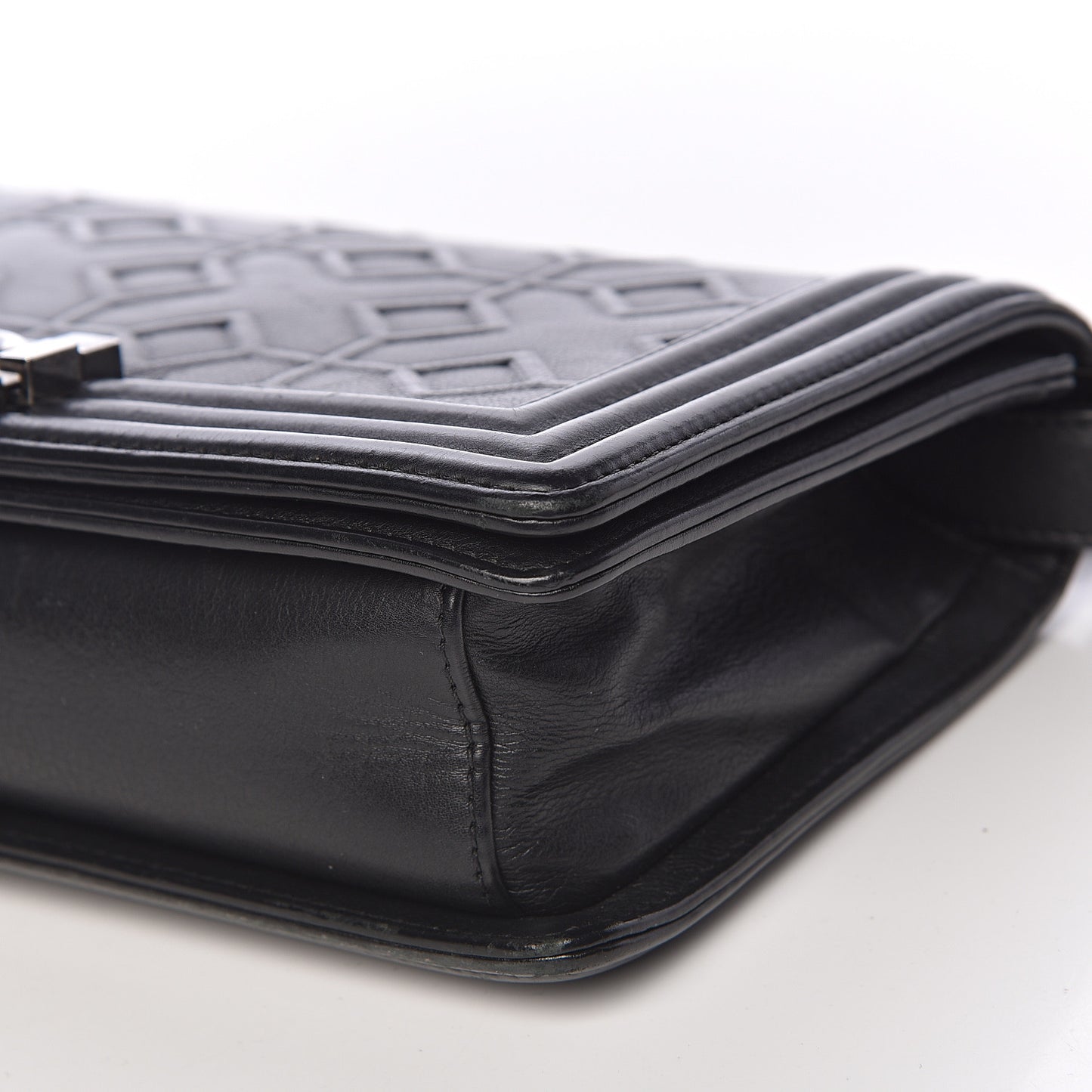 Calfskin Crystal Embossed Medium Boy Flap Black