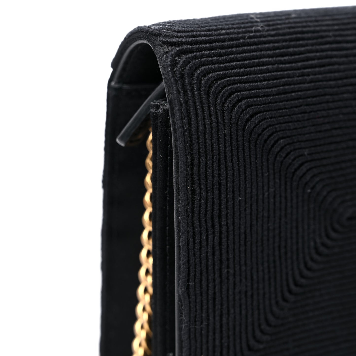 Satin Woven Monogram Kate Tassel Chain Wallet Black