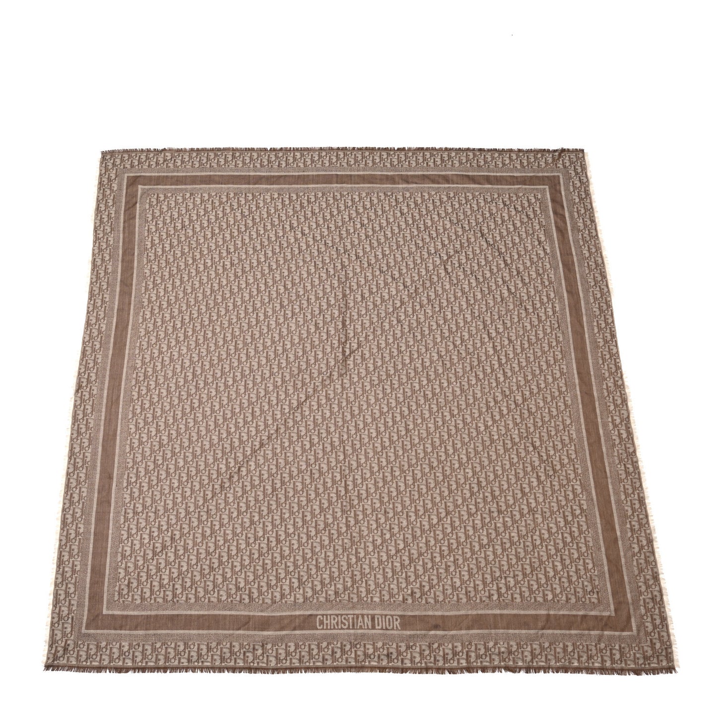 Wool Silk Cashmere Oblique Shawl 140 Brown