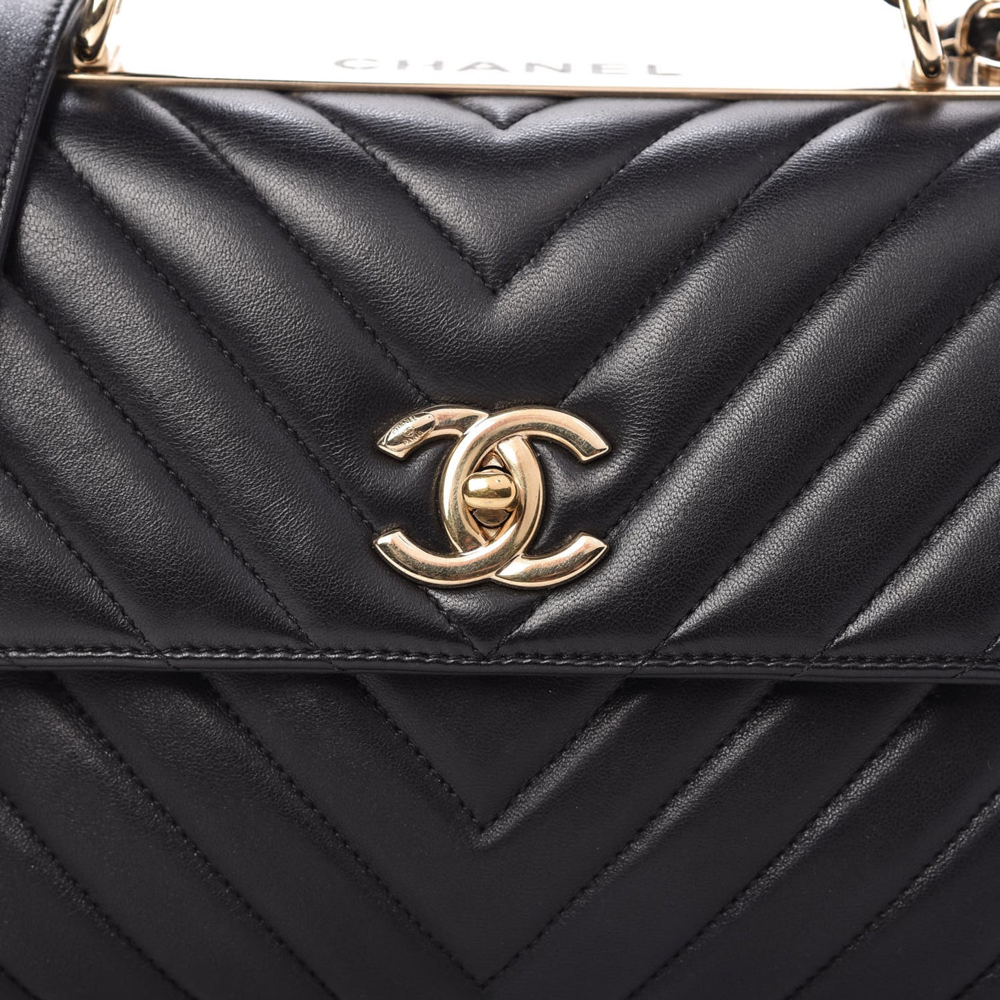 Lambskin Chevron Quilted Small Trendy CC Dual Handle Flap Bag Black