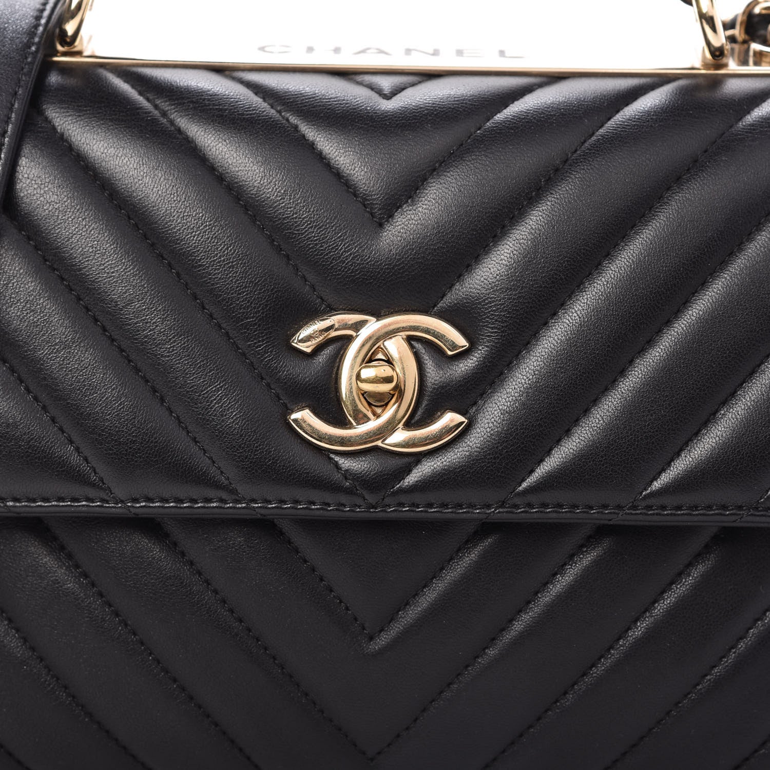 Chanel Lambskin Chevron Quilted Small Trendy CC Dual Handle Flap Bag Black 10 of 12