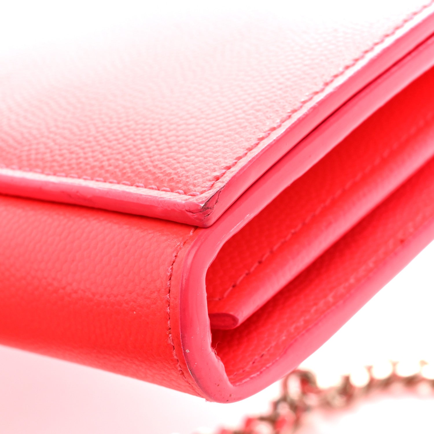 Saint Laurent Grain de Poudre Classic Letters Chain Wallet Fuchsia 14 of 14