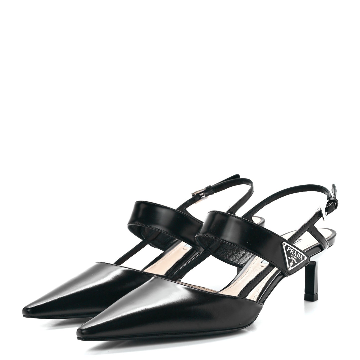 Spazzolato Metal Triangle Logo 55mm Slingback Pumps 35.5 Black