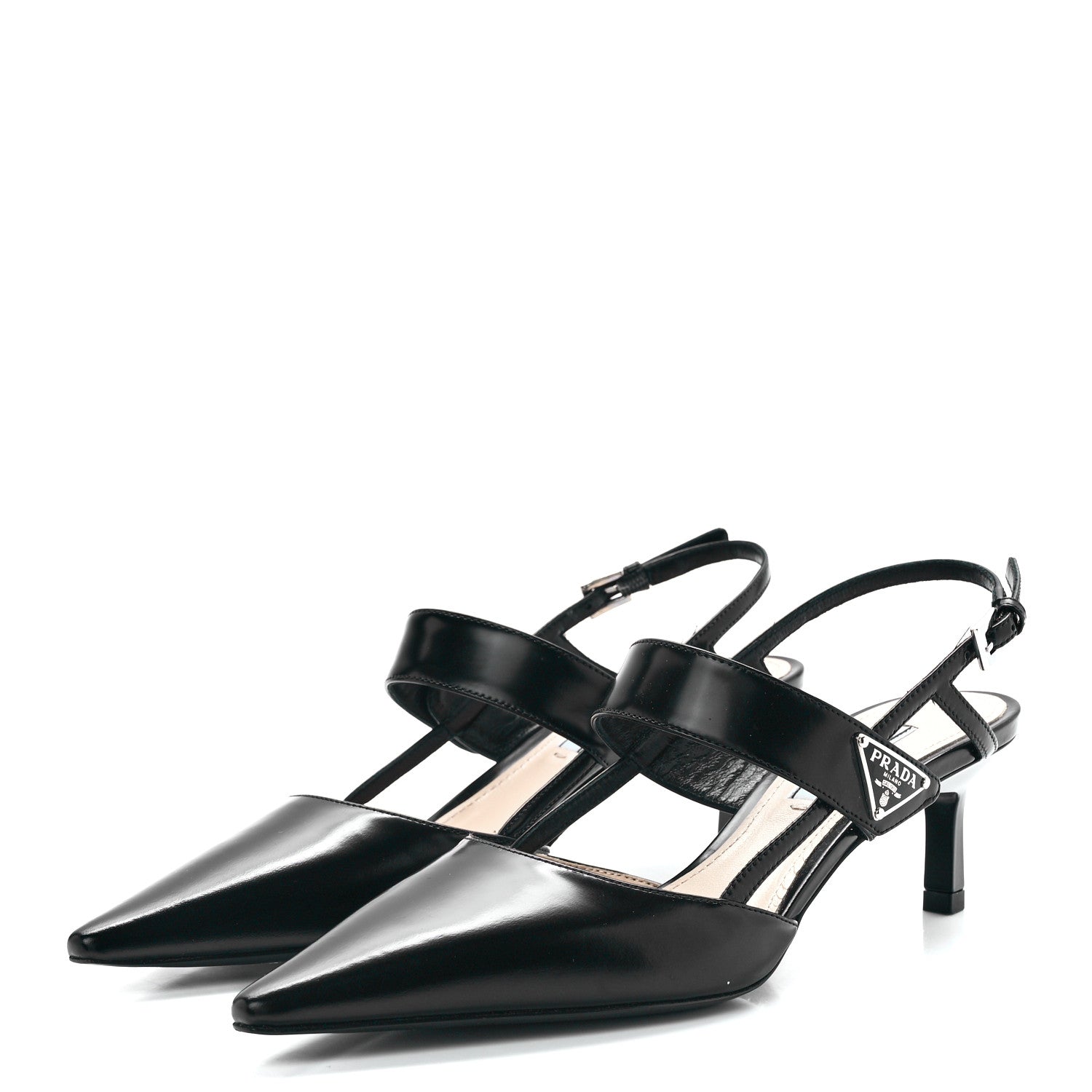 Prada Spazzolato Metal Triangle Logo 55mm Slingback Pumps 35.5 Black 3 of 7