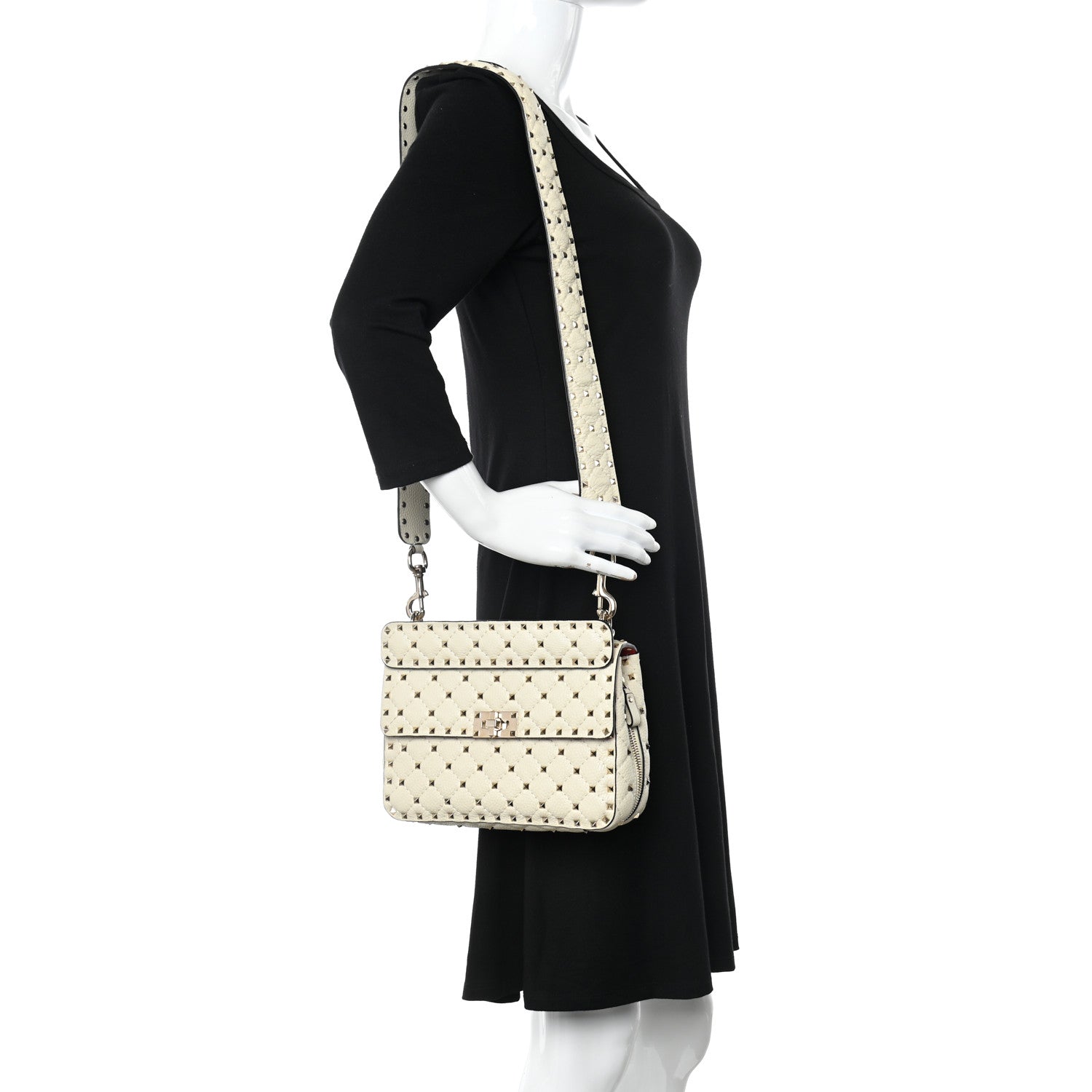 Valentino Garavani Grained Calfskin Medium Rockstud Spike Shoulder Bag Light Ivory 2 of 9