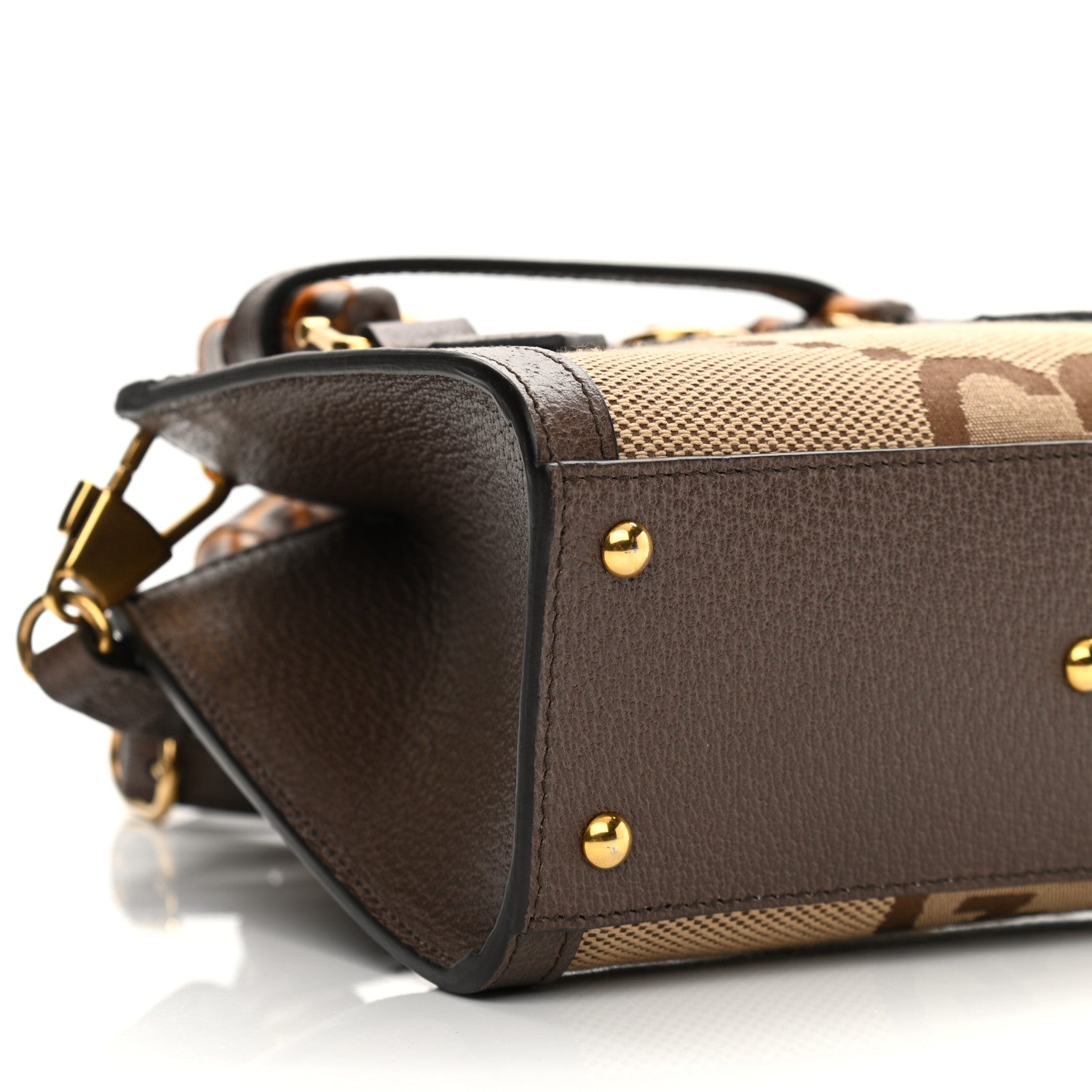 Gucci Monogram Jumbo GG Textured Dollar Calfskin Mini Diana Tote Bag Camel Ebony New Acero 9 of 10