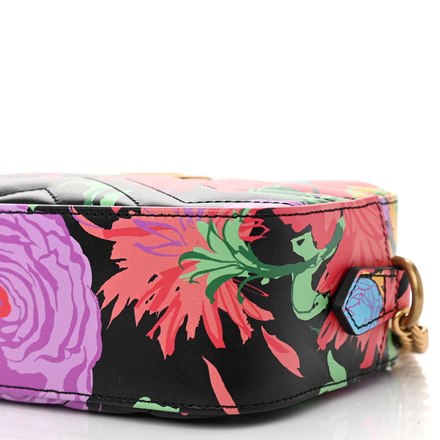 Gucci X KEN SCOTT Calfskin Matelasse Floral Print Mini GG Marmont Chain Shoulder Bag Black Pink 9 of 9