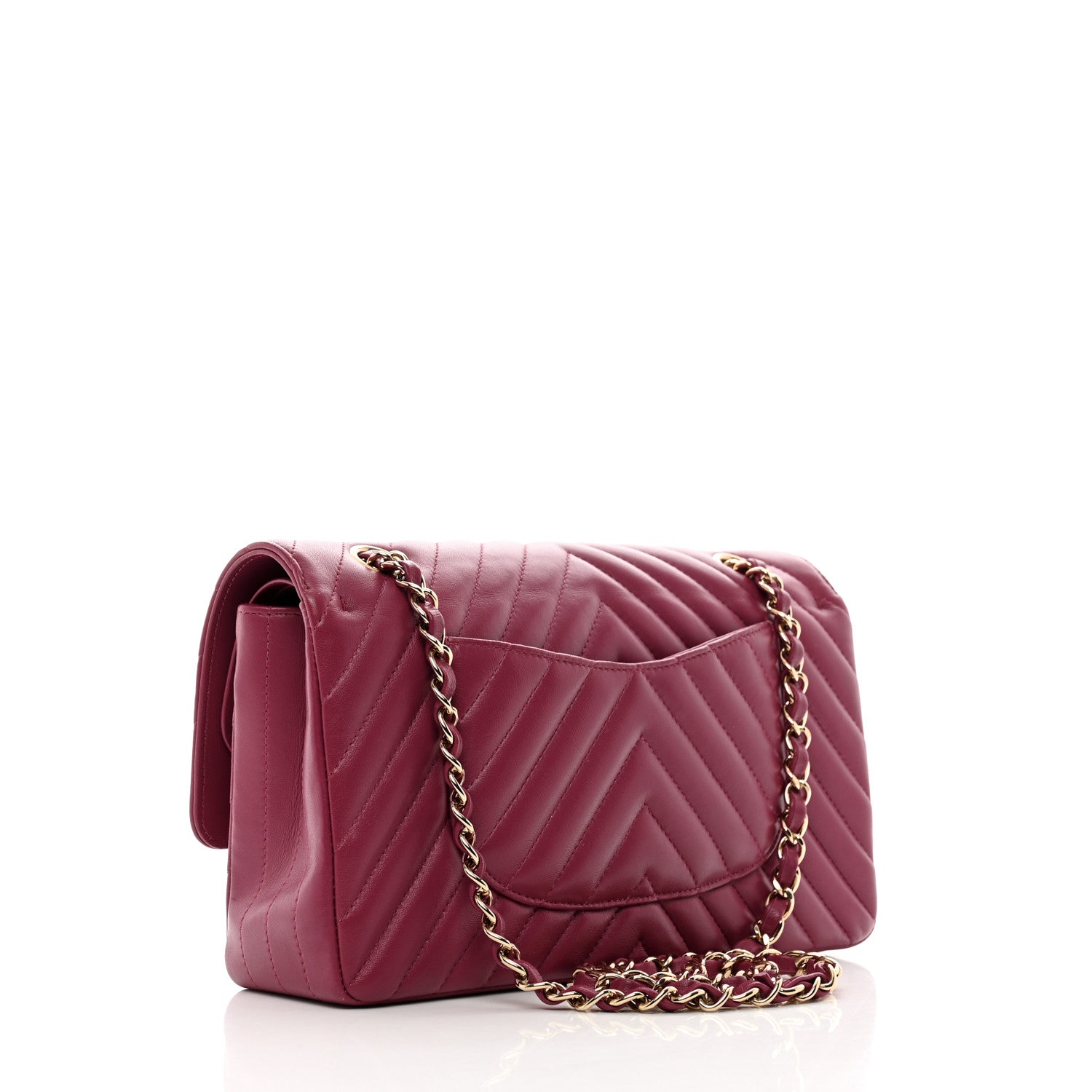 Chanel Lambskin Chevron Quilted Medium Double Flap Dark Pink 3 of 11
