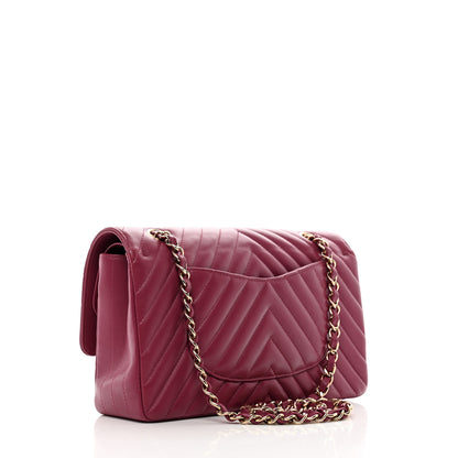 Chanel Lambskin Chevron Quilted Medium Double Flap Dark Pink 3 of 11