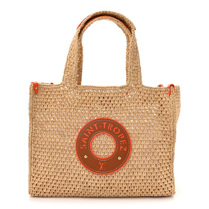 Louis Vuitton Raffia Calfskin Saint Tropez OnTheGo MM Natural Orange 1 of 12