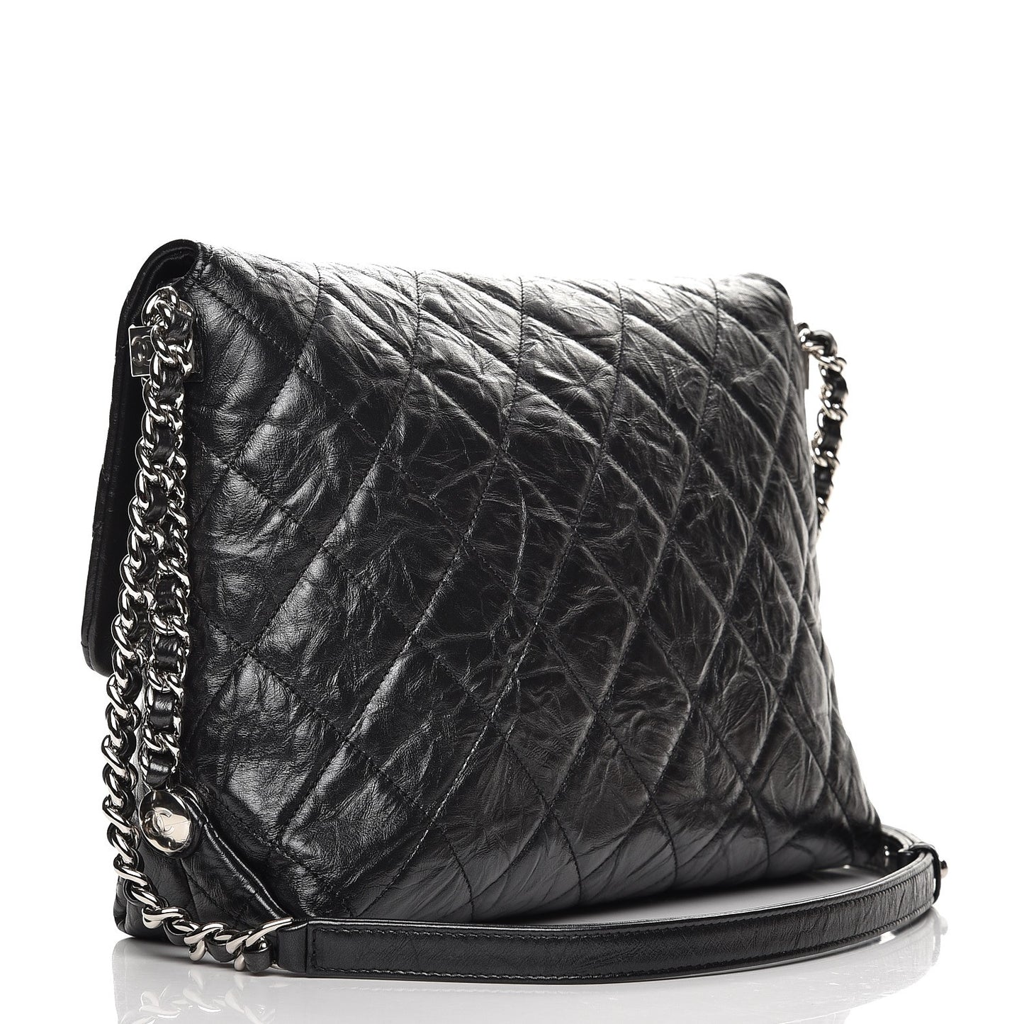 Crackled Aged Calfskin Big Bang Flap Black