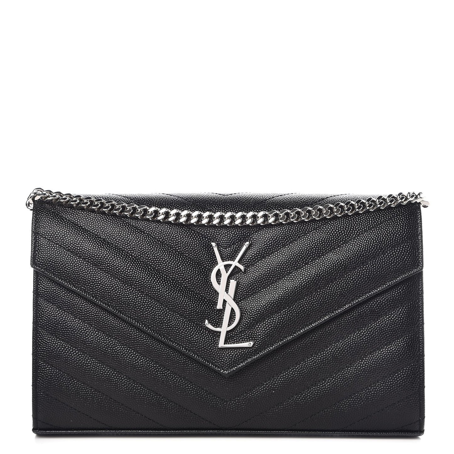 Grain De Poudre Matelasse Chevron Monogram Chain Wallet Black