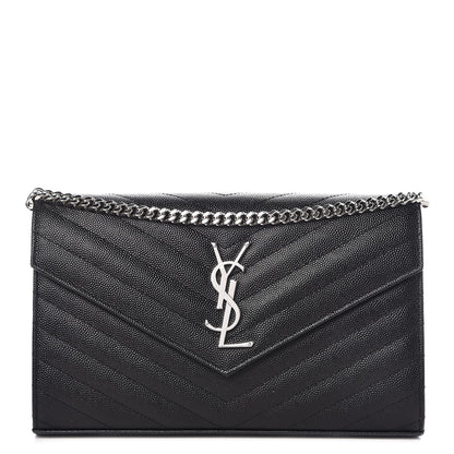 Saint Laurent Grain De Poudre Matelasse Chevron Monogram Chain Wallet Black 1 of 7
