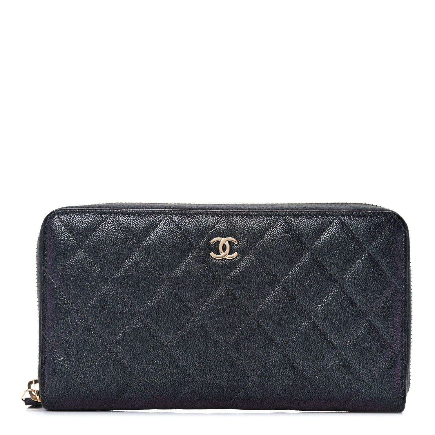 Chanel Iridescent Caviar Quilted Long Zip Around Wallet Black 1 of 13