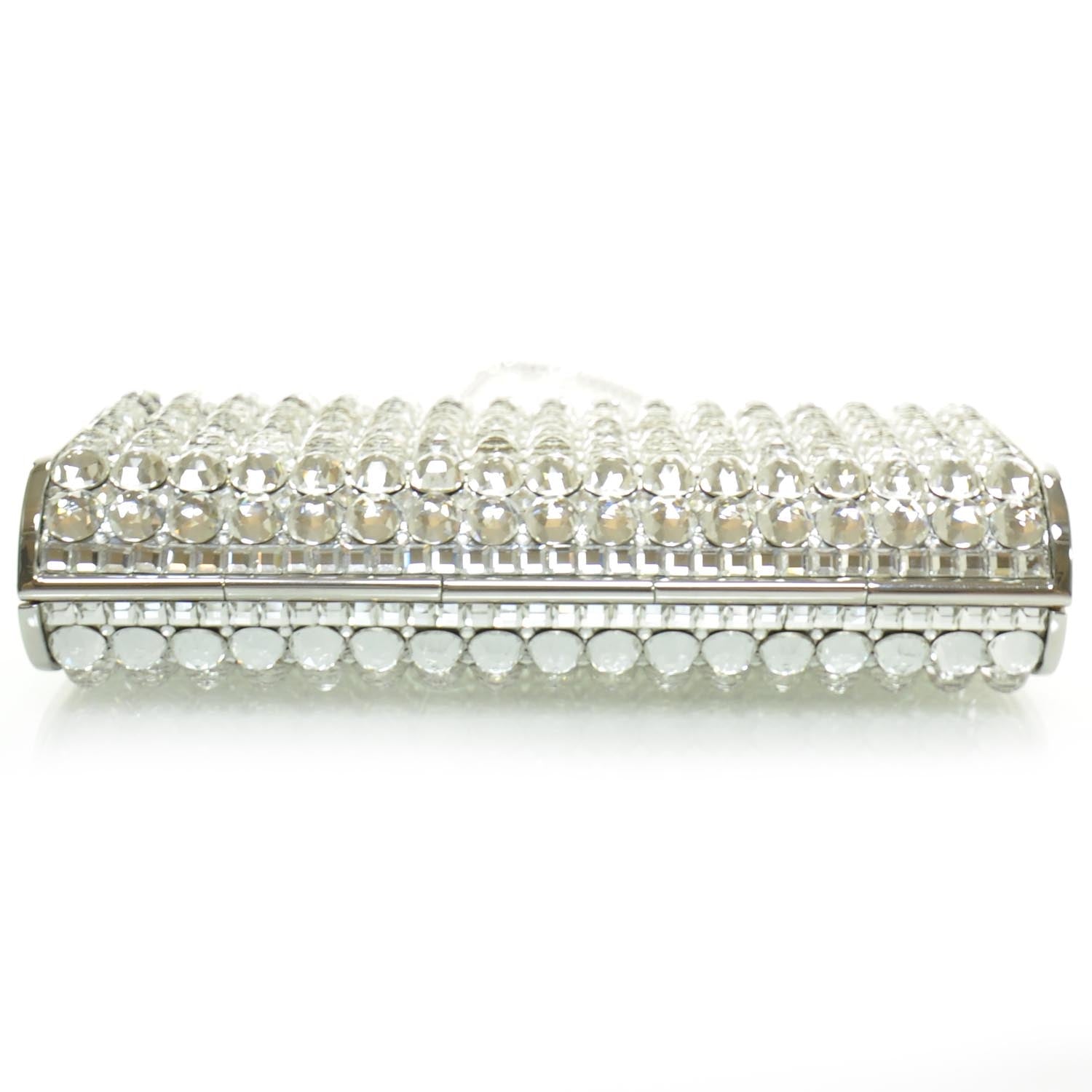 Judith Leiber Clear Austrian Crystal Studded Minaudiere Clutch Silver 4 of 8