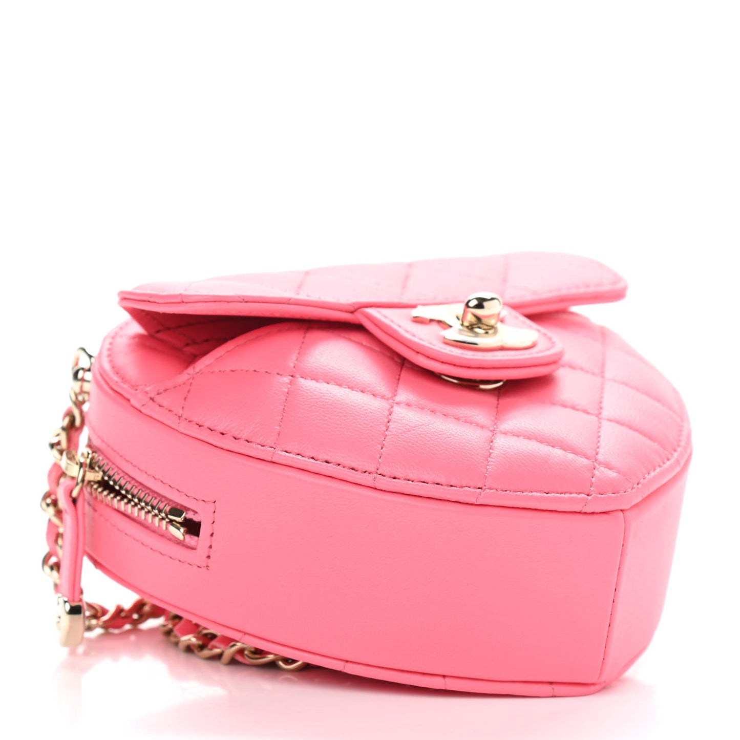 Lambskin Quilted CC In Love Heart Clutch With Chain Pink