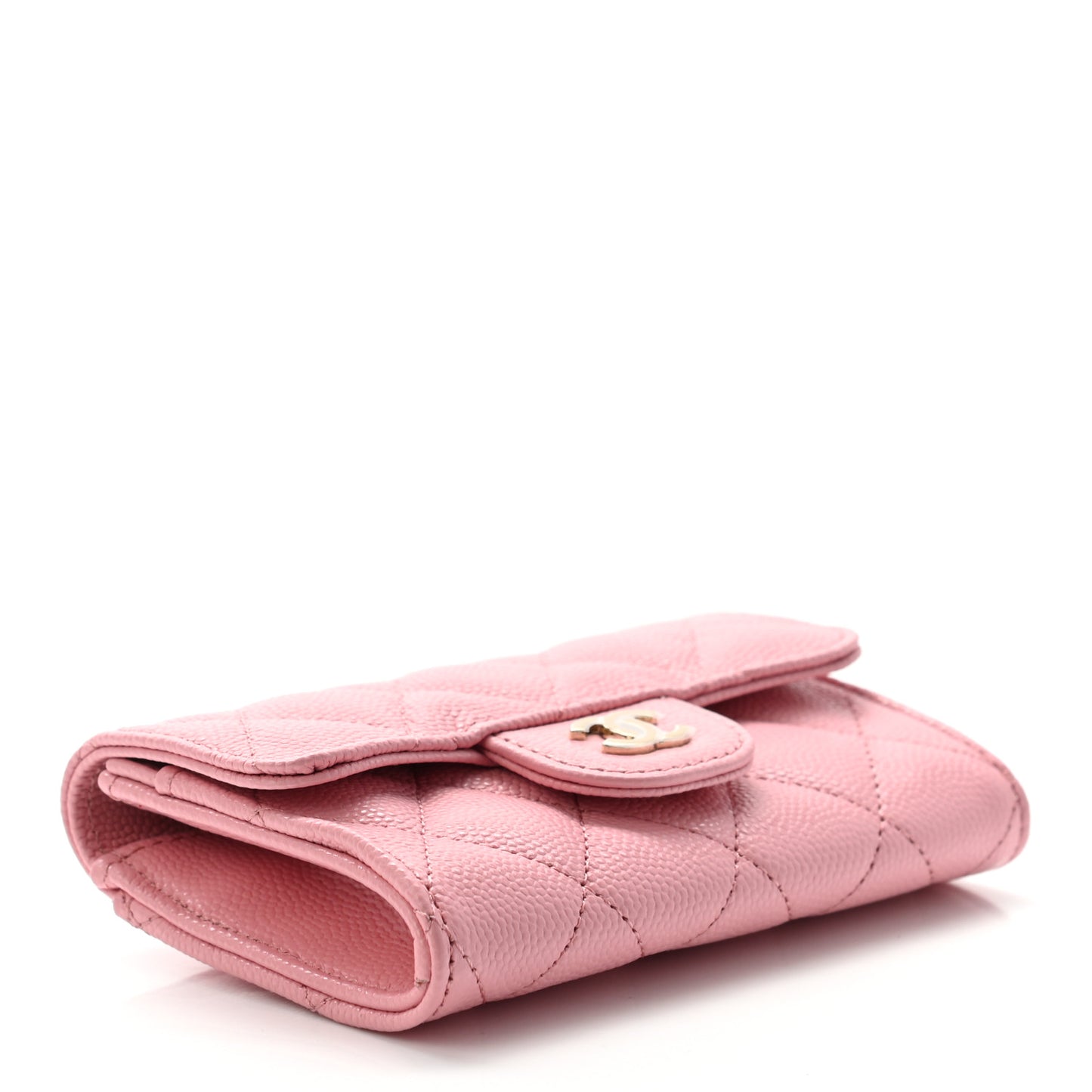 Caviar Quilted Flap Card Holder Wallet Light Pink