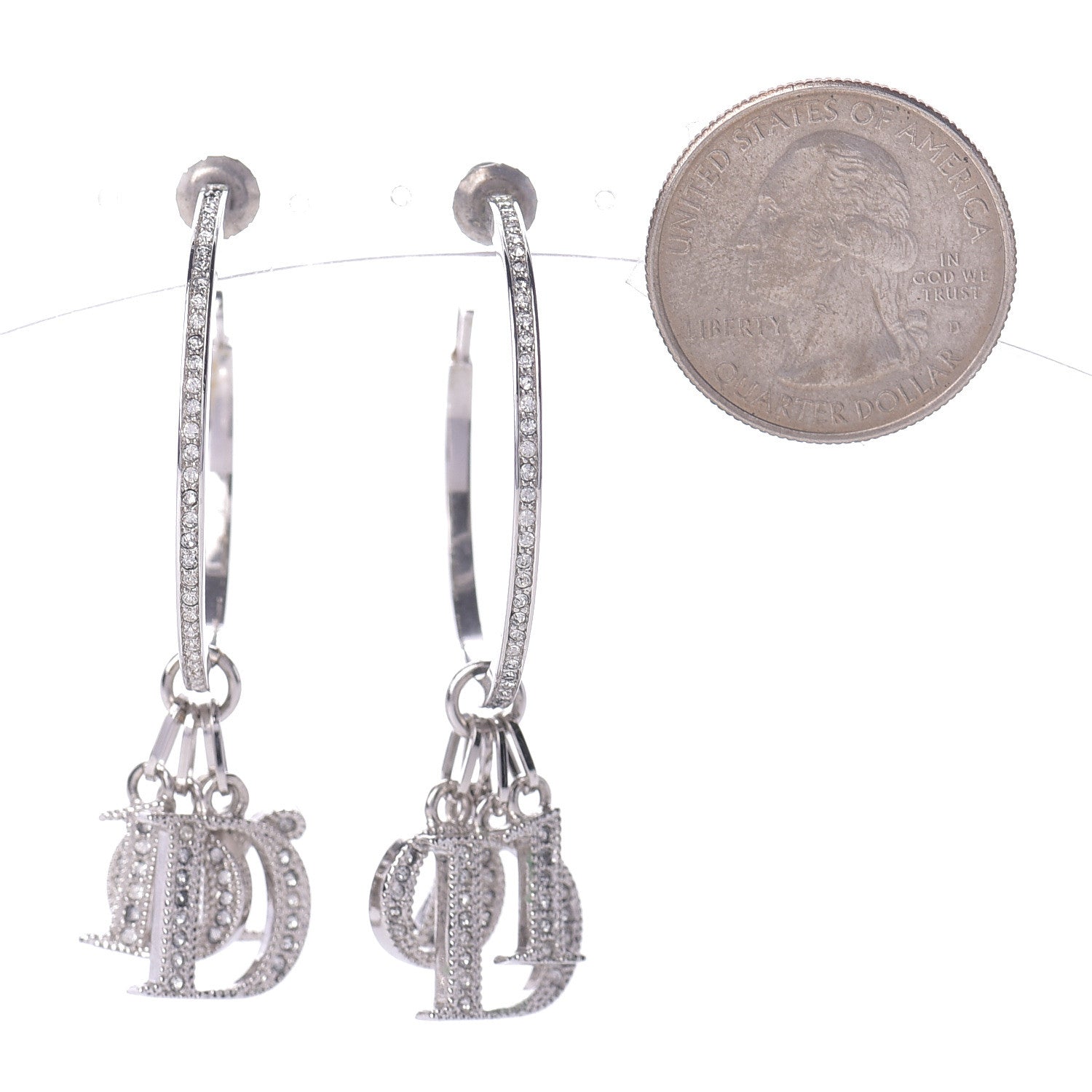 Christian Dior Crystal Hoop Earrings Silver 3 of 6