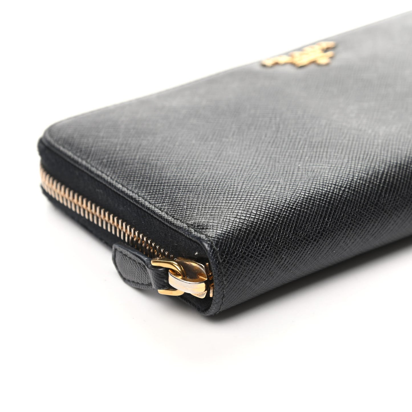 Saffiano Metal Zip Around Wallet Black