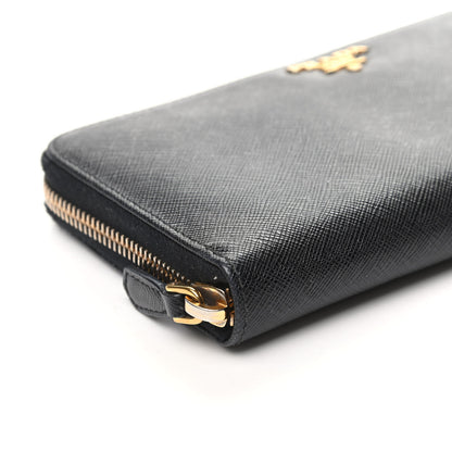 Prada Saffiano Metal Zip Around Wallet Black 7 of 9