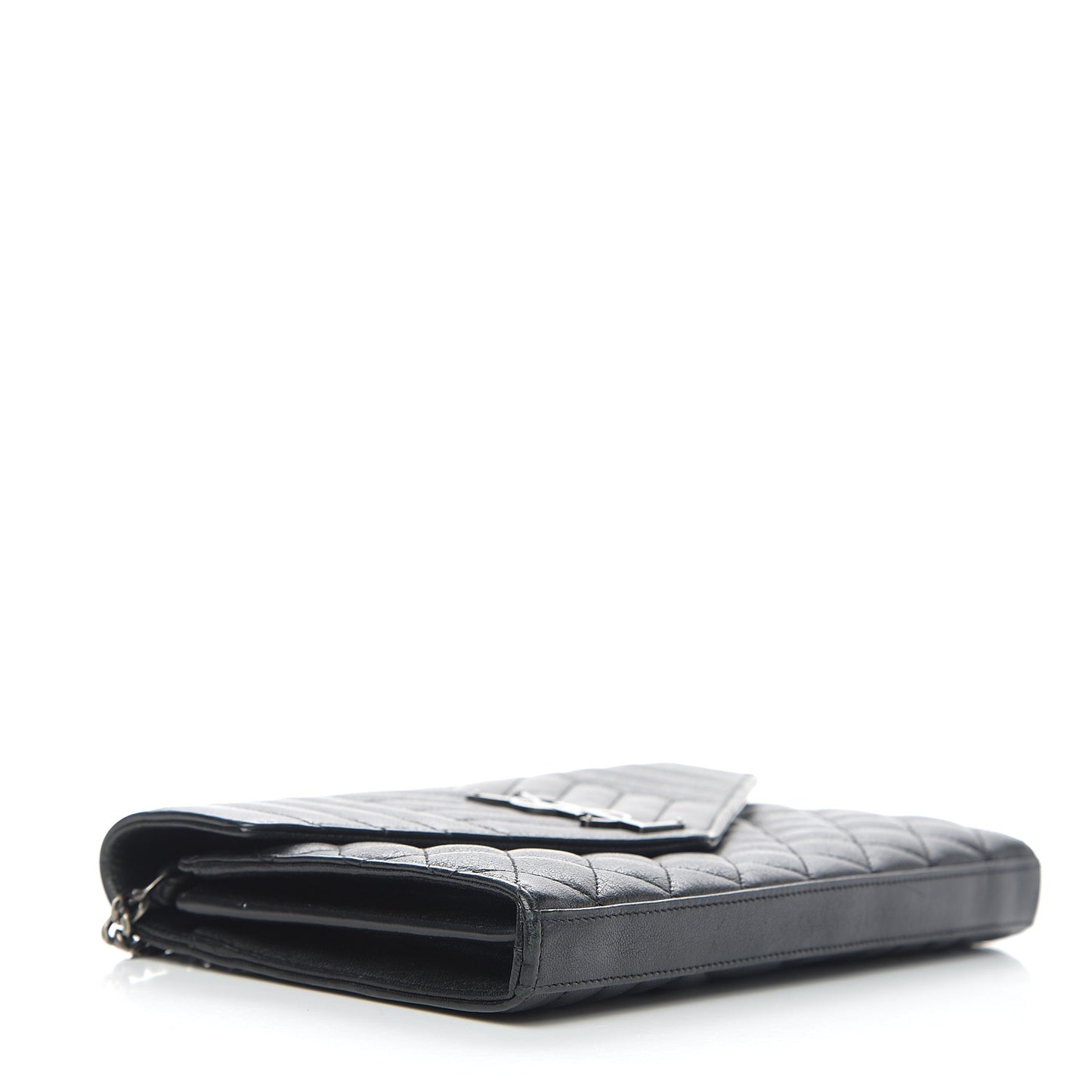 Sheepskin Tri-Quilt Monogram Envelope Chain Wallet Black