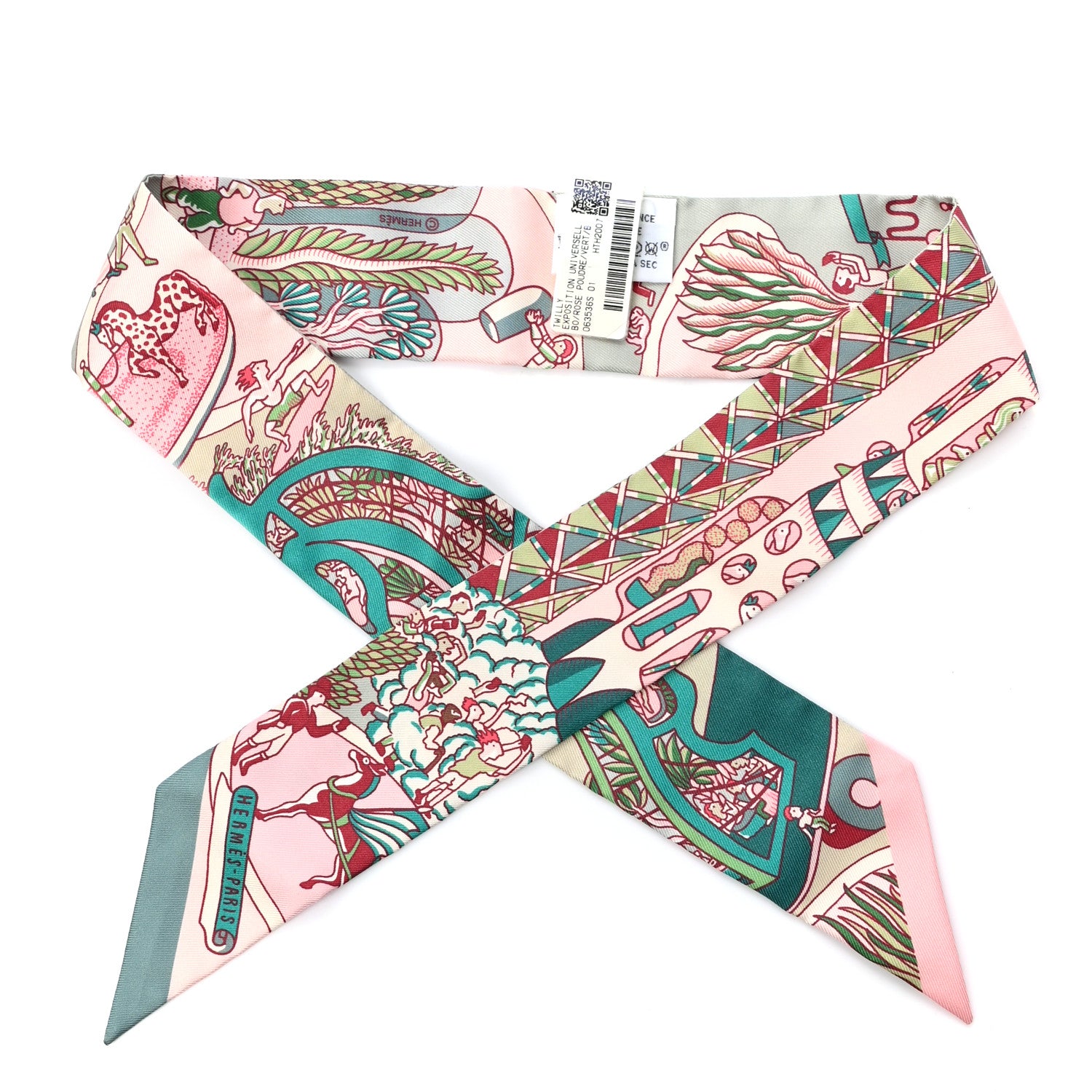Hermes Silk Exposition Universelle Twilly Rose Poudre Vert 1 of 4