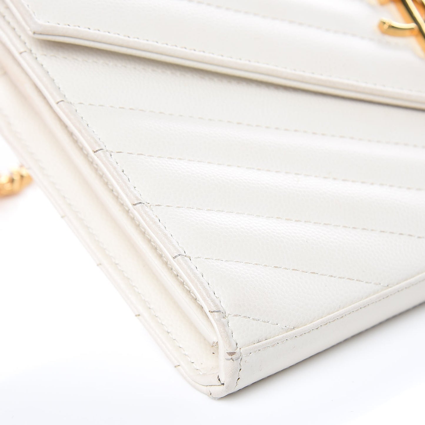 Grain De Poudre Matelasse Chevron Monogram Chain Wallet Porcellana
