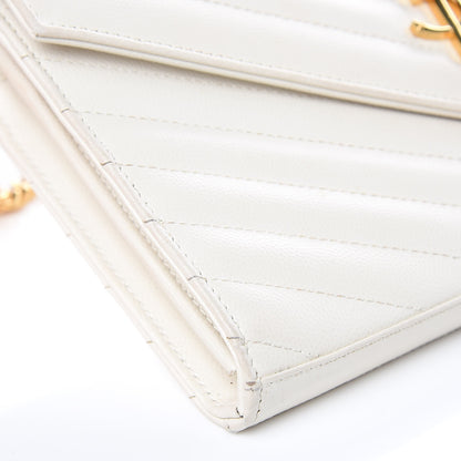 Saint Laurent Grain De Poudre Matelasse Chevron Monogram Chain Wallet Porcellana 8 of 13