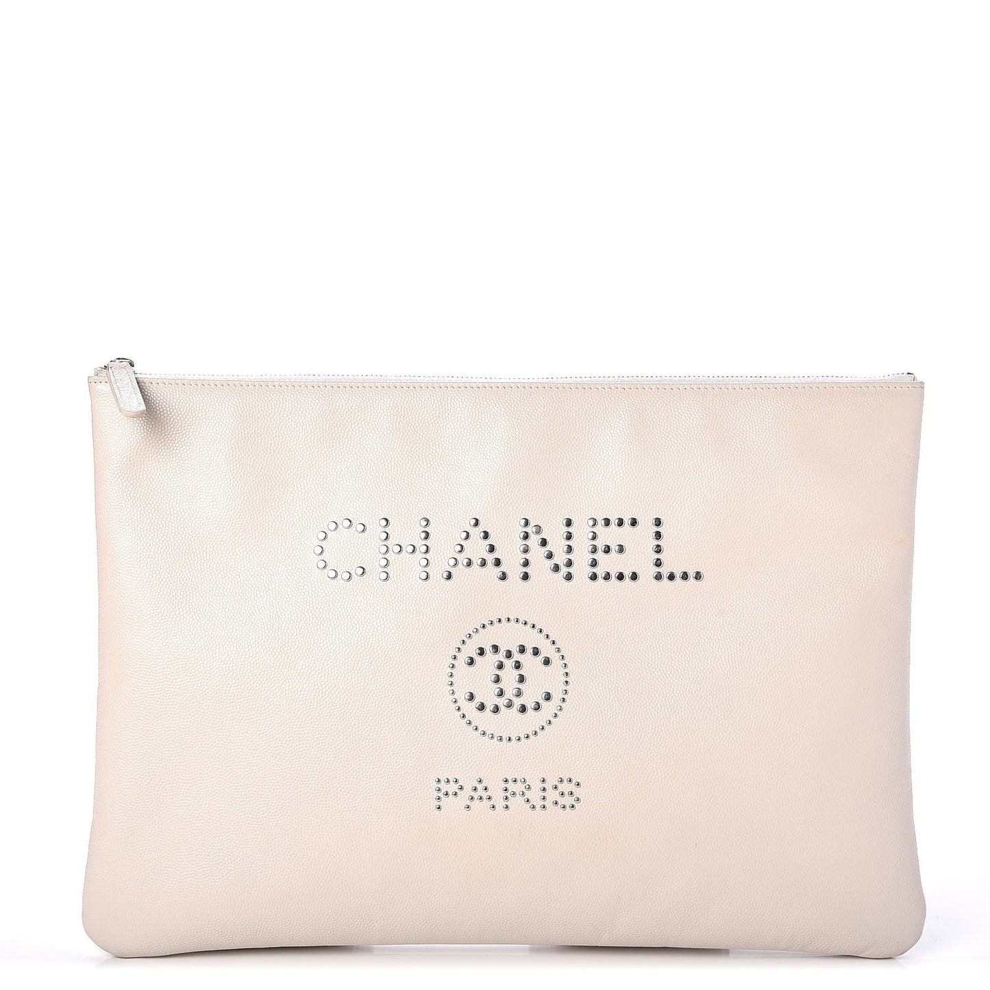 Caviar Studded Large Deauville Pouch Beige