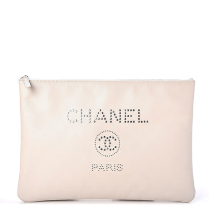 Chanel Caviar Studded Large Deauville Pouch Beige 1 of 7