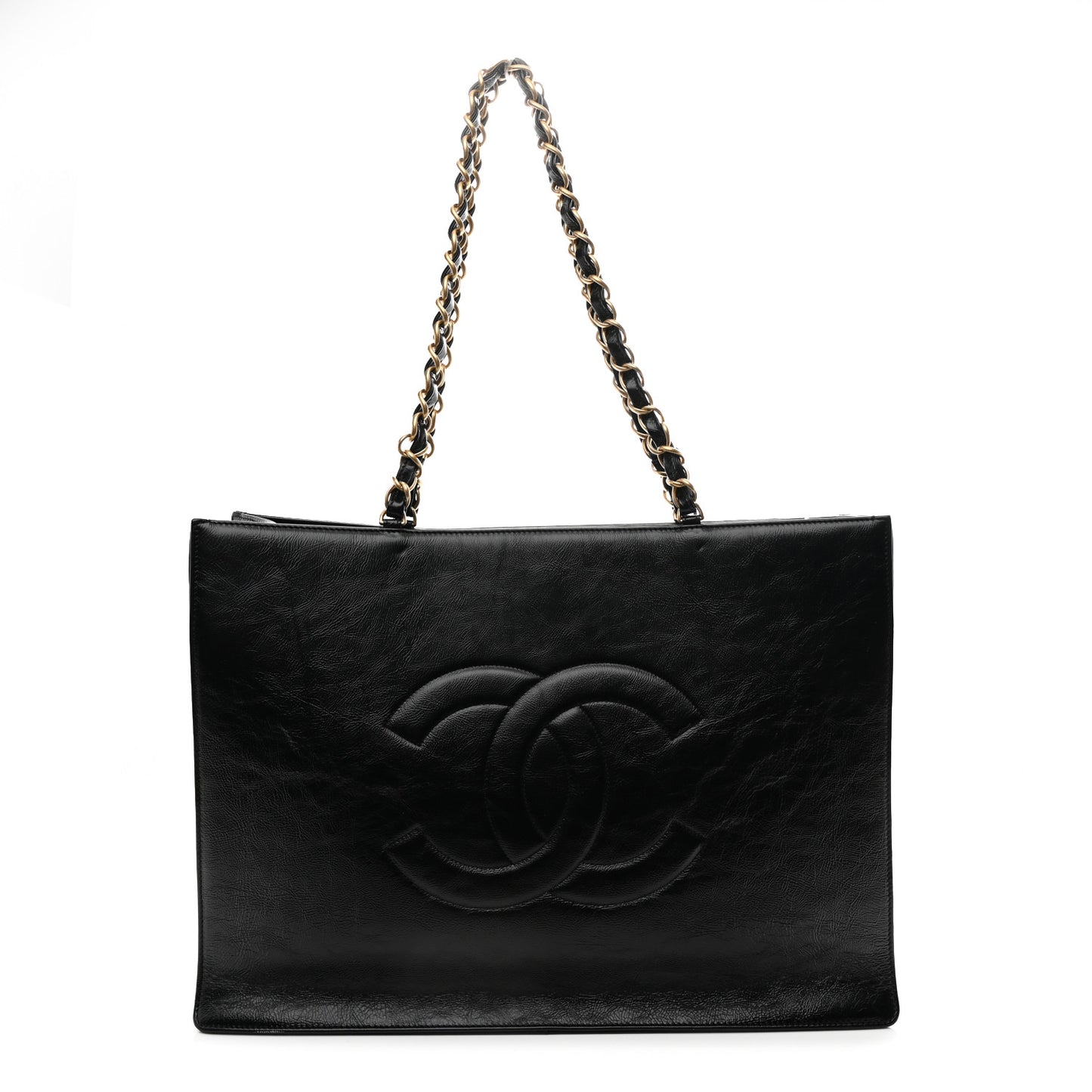Shiny Aged Calfskin Shopping Bag Black